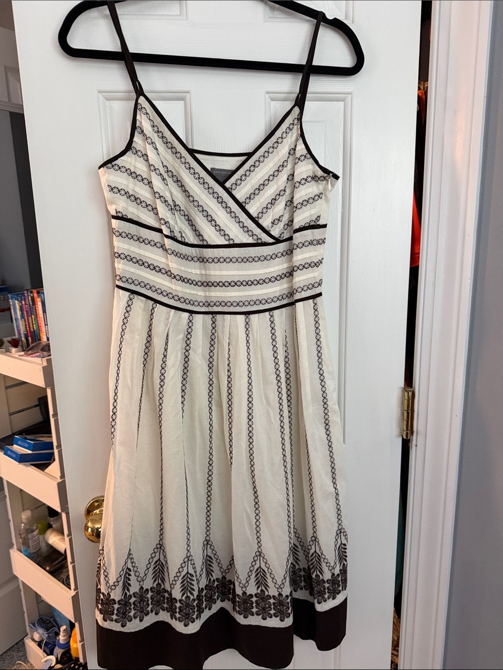 Ann Taylor Cream and Black Strappy A-Line Dress Size 6